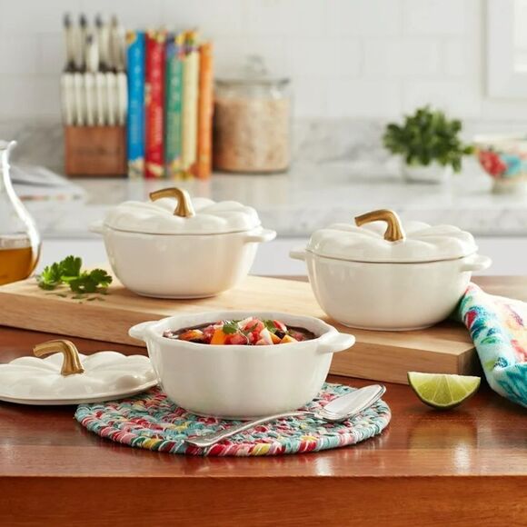 🦋 New Pioneer Woman 14.2-Ounce Ceramic Linen Pumpkin Mini Coquette Set, 3 Count - Picture 3 of 8